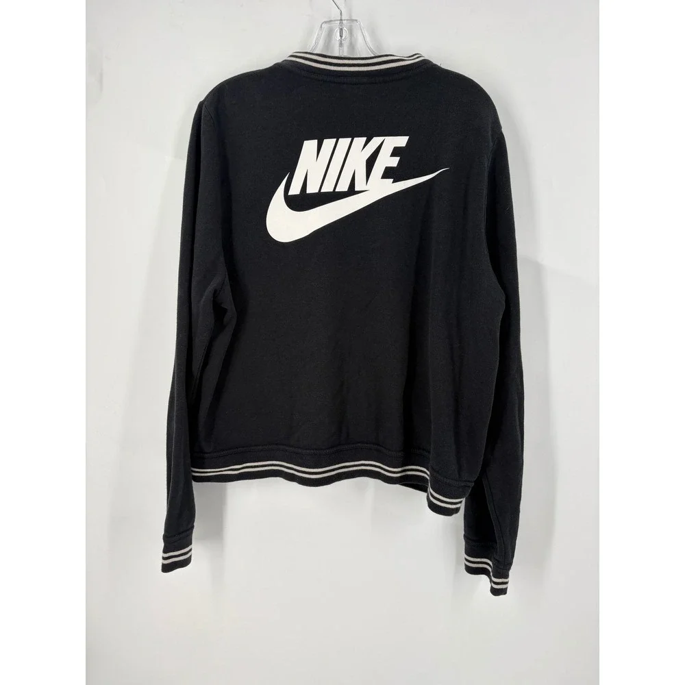 Nike Black Bomber Jacket Athletic Style Varsity Stripe‎ Full Zip Women's XL